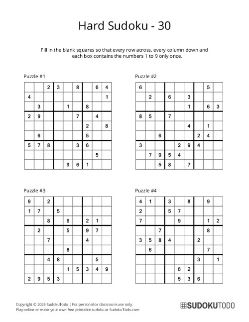 9x9 Sudoku - Hard - 30