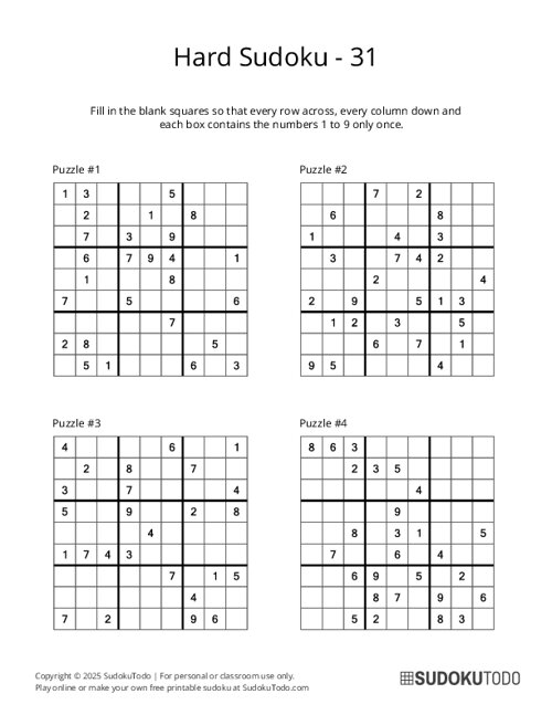 9x9 Sudoku - Hard - 31