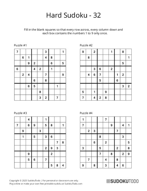 9x9 Sudoku - Hard - 32