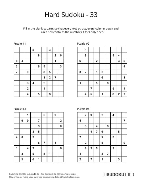 9x9 Sudoku - Hard - 33