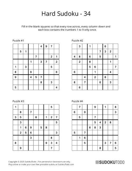 9x9 Sudoku - Hard - 34