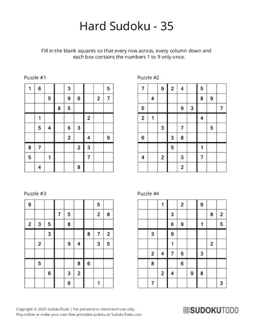 9x9 Sudoku - Hard - 35