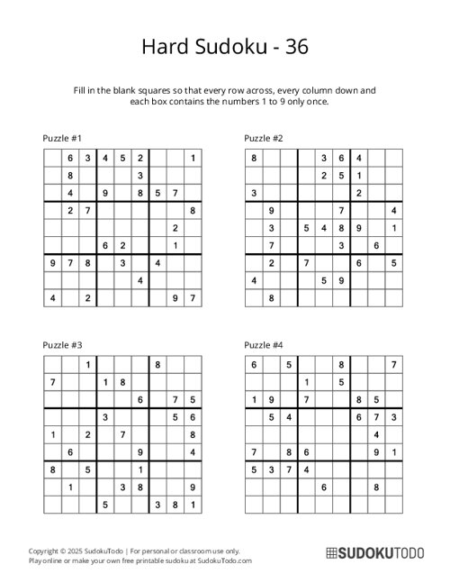 9x9 Sudoku - Hard - 36