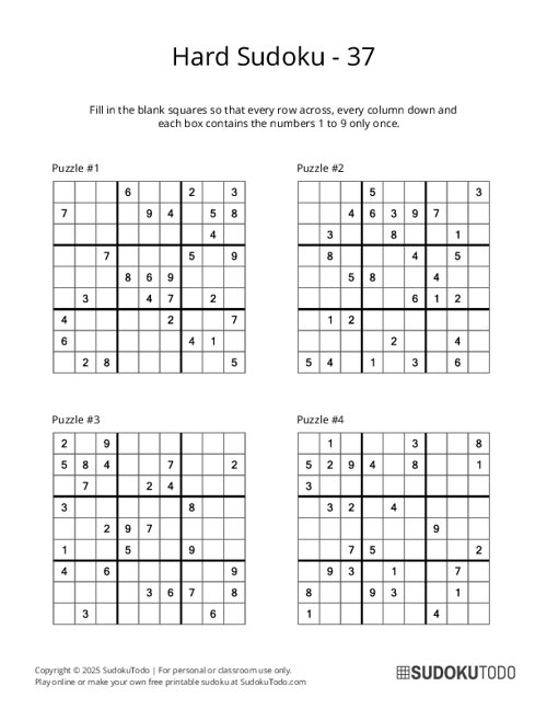 9x9 Sudoku - Hard - 37