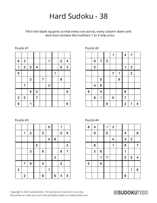 9x9 Sudoku - Hard - 38