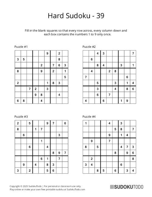 9x9 Sudoku - Hard - 39