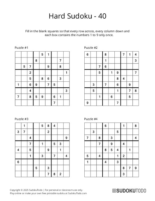 9x9 Sudoku - Hard - 40