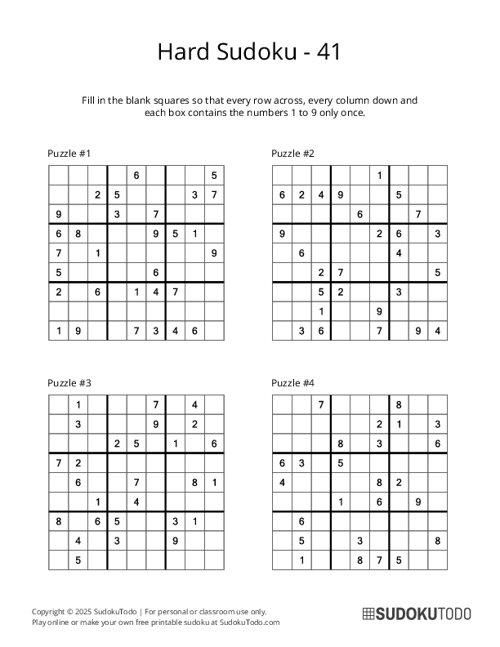 9x9 Sudoku - Hard - 41