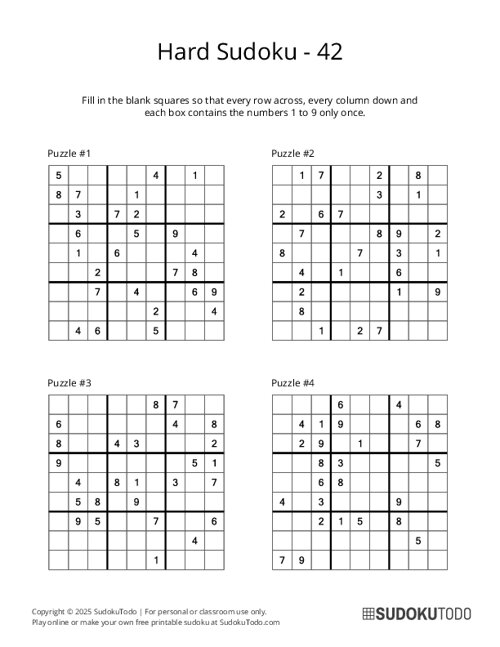 9x9 Sudoku - Hard - 42