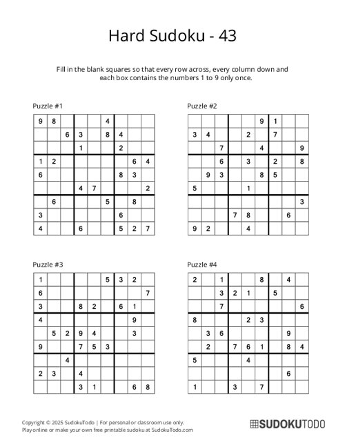 9x9 Sudoku - Hard - 43