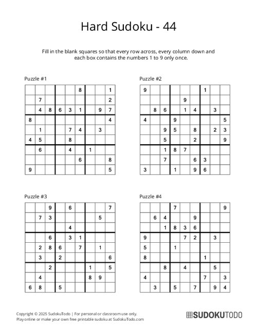 9x9 Sudoku - Hard - 44