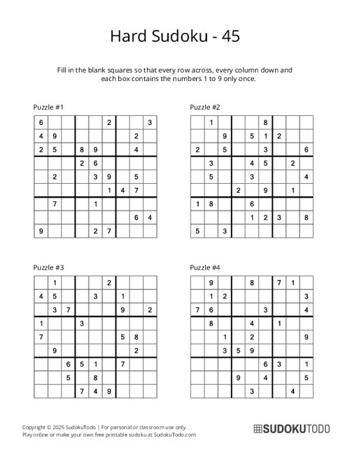 9x9 Sudoku - Hard - 45