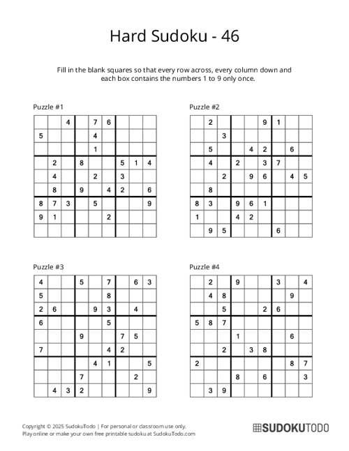 9x9 Sudoku - Hard - 46