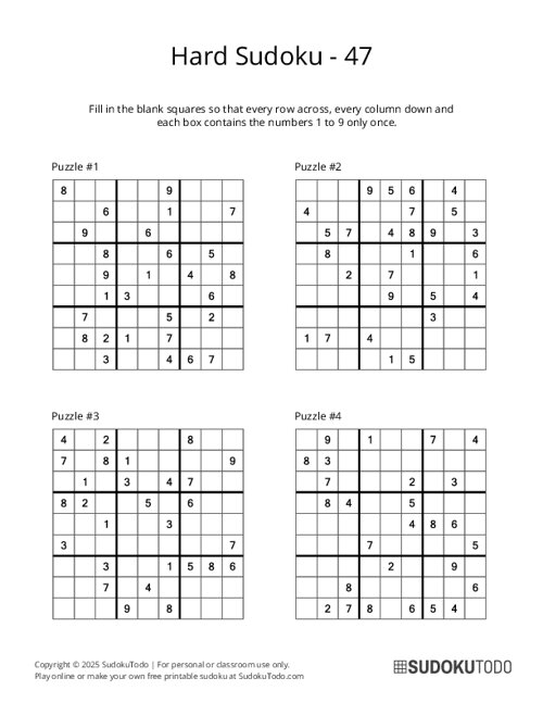 9x9 Sudoku - Hard - 47