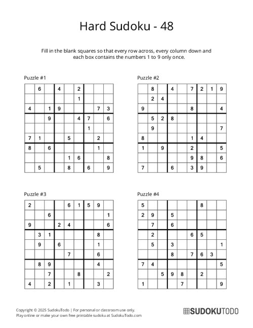 9x9 Sudoku - Hard - 48