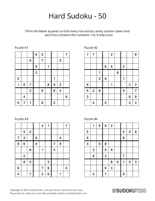 9x9 Sudoku - Hard - 50