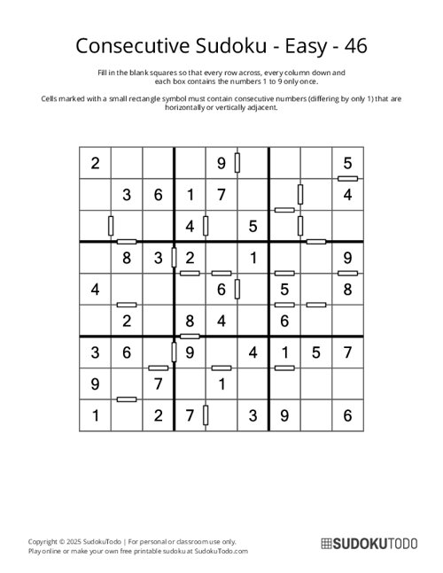 Consecutive Sudoku - Easy - 46