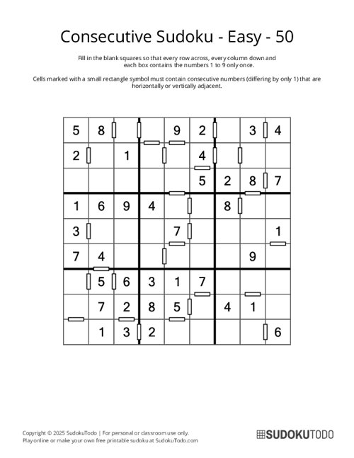 Consecutive Sudoku - Easy - 50