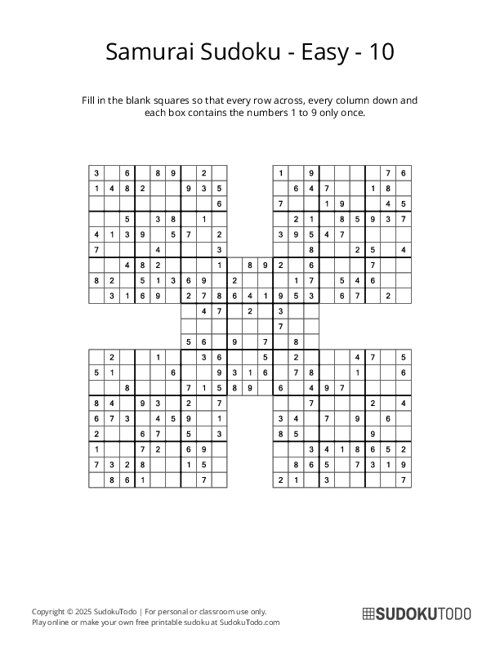 Samurai Sudoku - Easy - 10