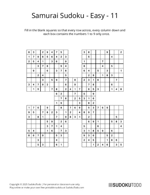 Samurai Sudoku - Easy - 11