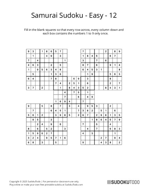 Samurai Sudoku - Easy - 12