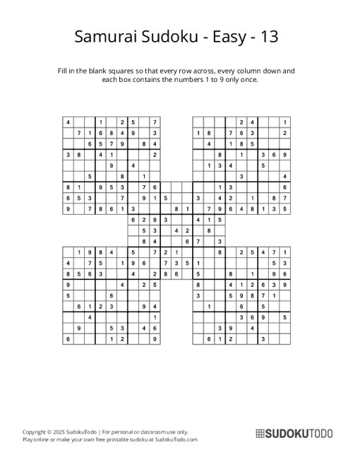 Samurai Sudoku - Easy - 13