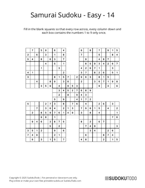 Samurai Sudoku - Easy - 14