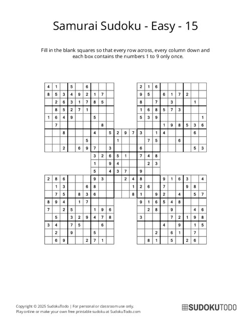 Samurai Sudoku - Easy - 15