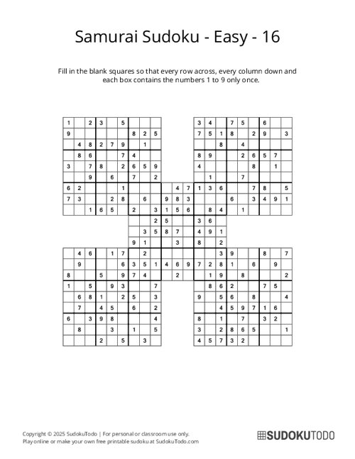 Samurai Sudoku - Easy - 16