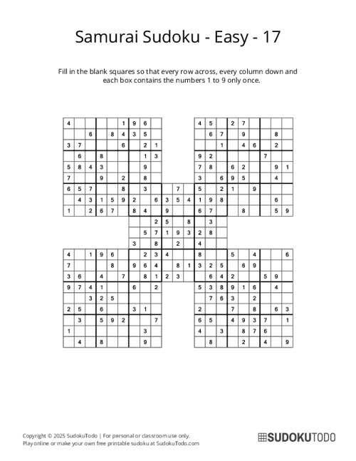 Samurai Sudoku - Easy - 17