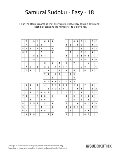 Samurai Sudoku - Easy - 18