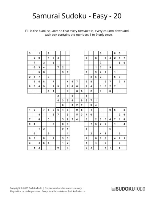 Samurai Sudoku - Easy - 20