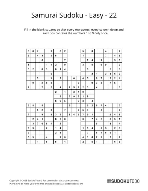 Samurai Sudoku - Easy - 22