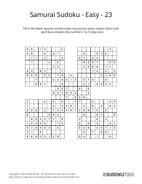 Samurai Sudoku - Easy - 23