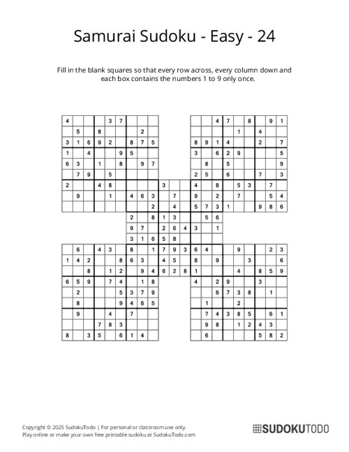 Samurai Sudoku - Easy - 24