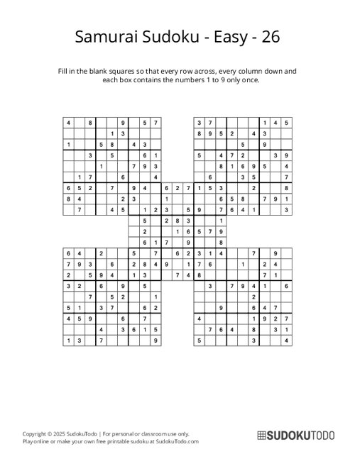 Samurai Sudoku - Easy - 26