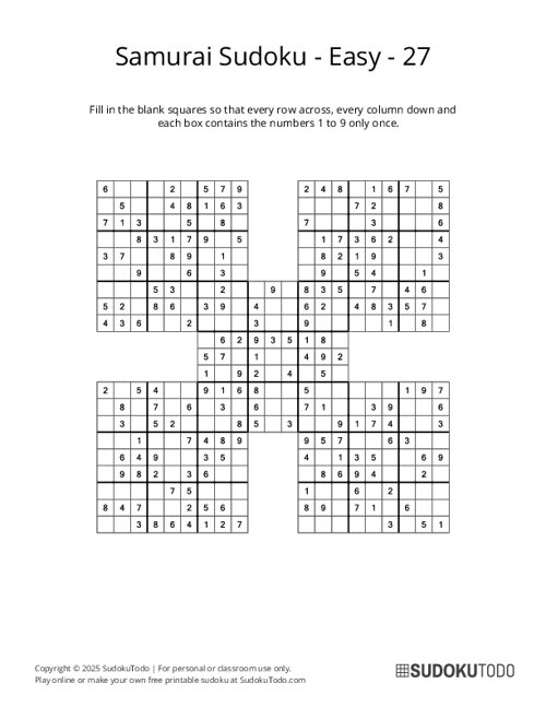 Samurai Sudoku - Easy - 27