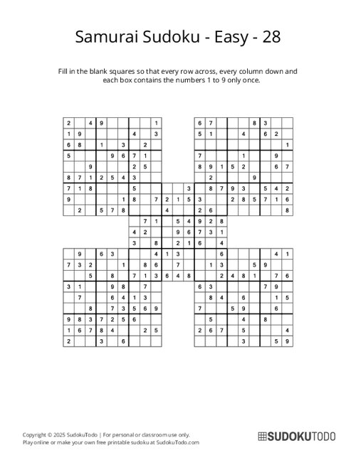 Samurai Sudoku - Easy - 28