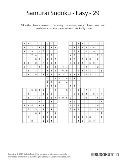 Samurai Sudoku - Easy - 29