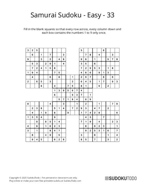 Samurai Sudoku - Easy - 33