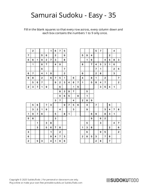 Samurai Sudoku - Easy - 35