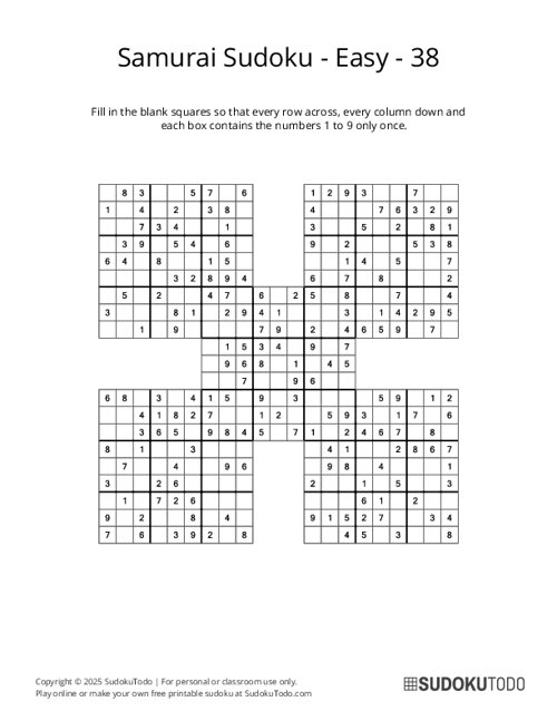 Samurai Sudoku - Easy - 38