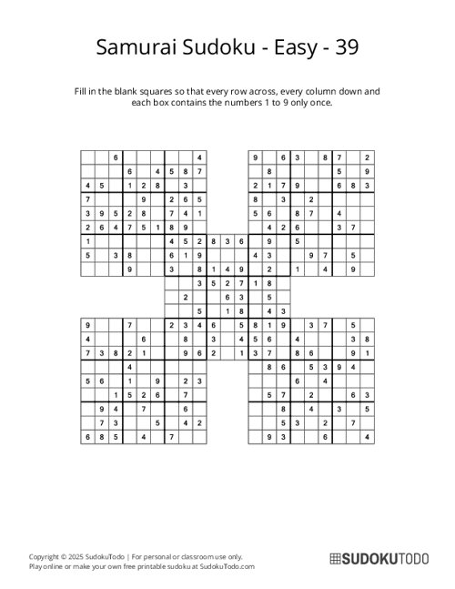 Samurai Sudoku - Easy - 39