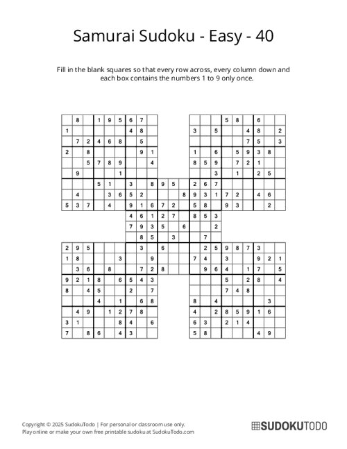 Samurai Sudoku - Easy - 40