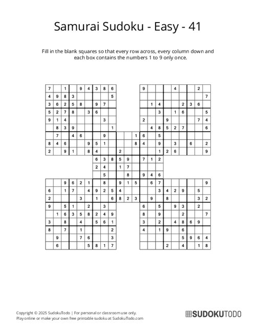 Samurai Sudoku - Easy - 41