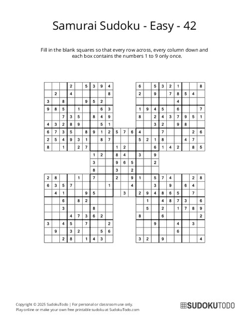 Samurai Sudoku - Easy - 42