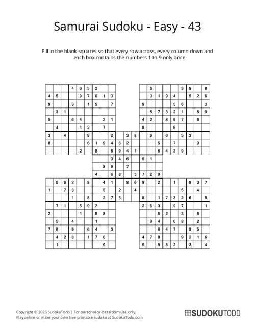 Samurai Sudoku - Easy - 43