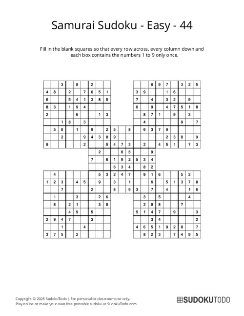 Samurai Sudoku - Easy - 44