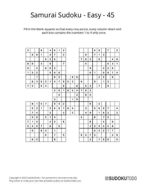 Samurai Sudoku - Easy - 45