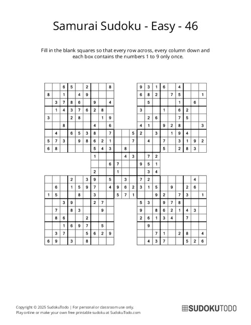 Samurai Sudoku - Easy - 46